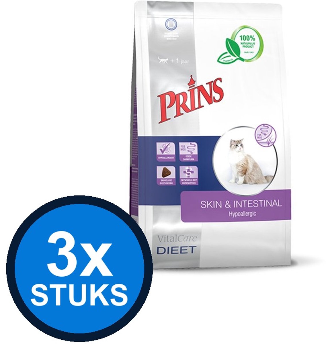 3x Prins - VitalCare dieet skin support 1,5kg - Kattenvoer - 1.5 kg
