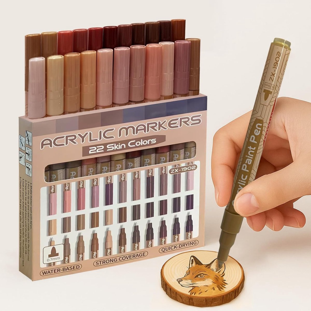 SnelShoppen - 22 Kleurige Acryl Viltstiften - Professionele Skin Tone Set - Waterbased Acrylverf Markers voor Papier, Glas, Hout, Textiel, Canvas - No