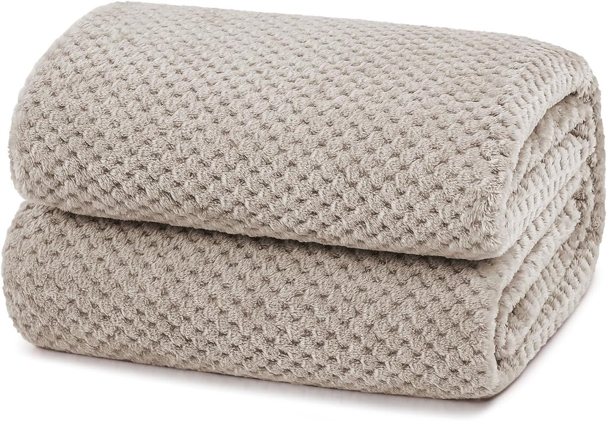 SnelShoppen - Cuddly Fleece Dekbedovertrek 130x170cm - Zachte en Warme Wafelpatroon Plaid in Camel Kleur voor Sofa en Bed - Perfect voor TV Avonden en