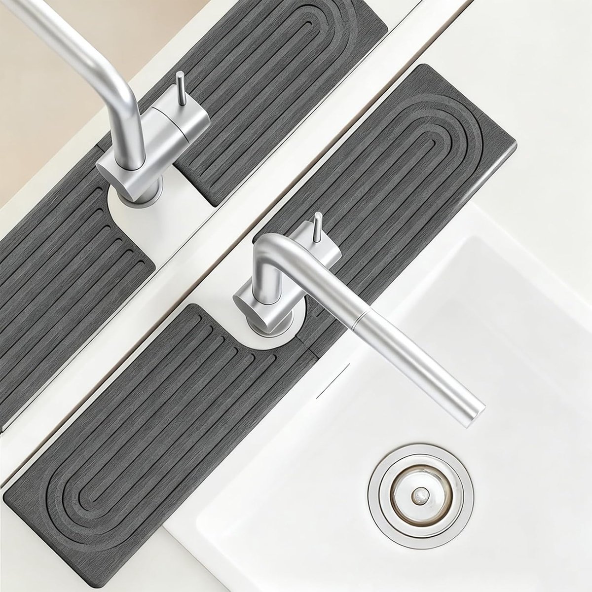 SnelShoppen - Faucet Draining Mat - U-Vormige Diatomiet Afvoer Mat - Sneldrogende Keukenmat - Antislip Splash Guard - 40 x 10 cm - Ideaal voor Keuken