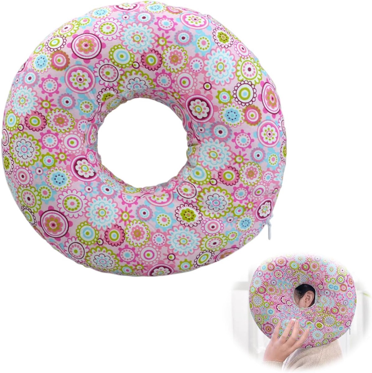 SnelShoppen - Donut Piercing Pillow met Gat - Zacht Kussen voor Zijslapers - Oorpijn Verlichting - Perfect voor Hoofdpijn en Tinnitus - 23x23 cm - Ide