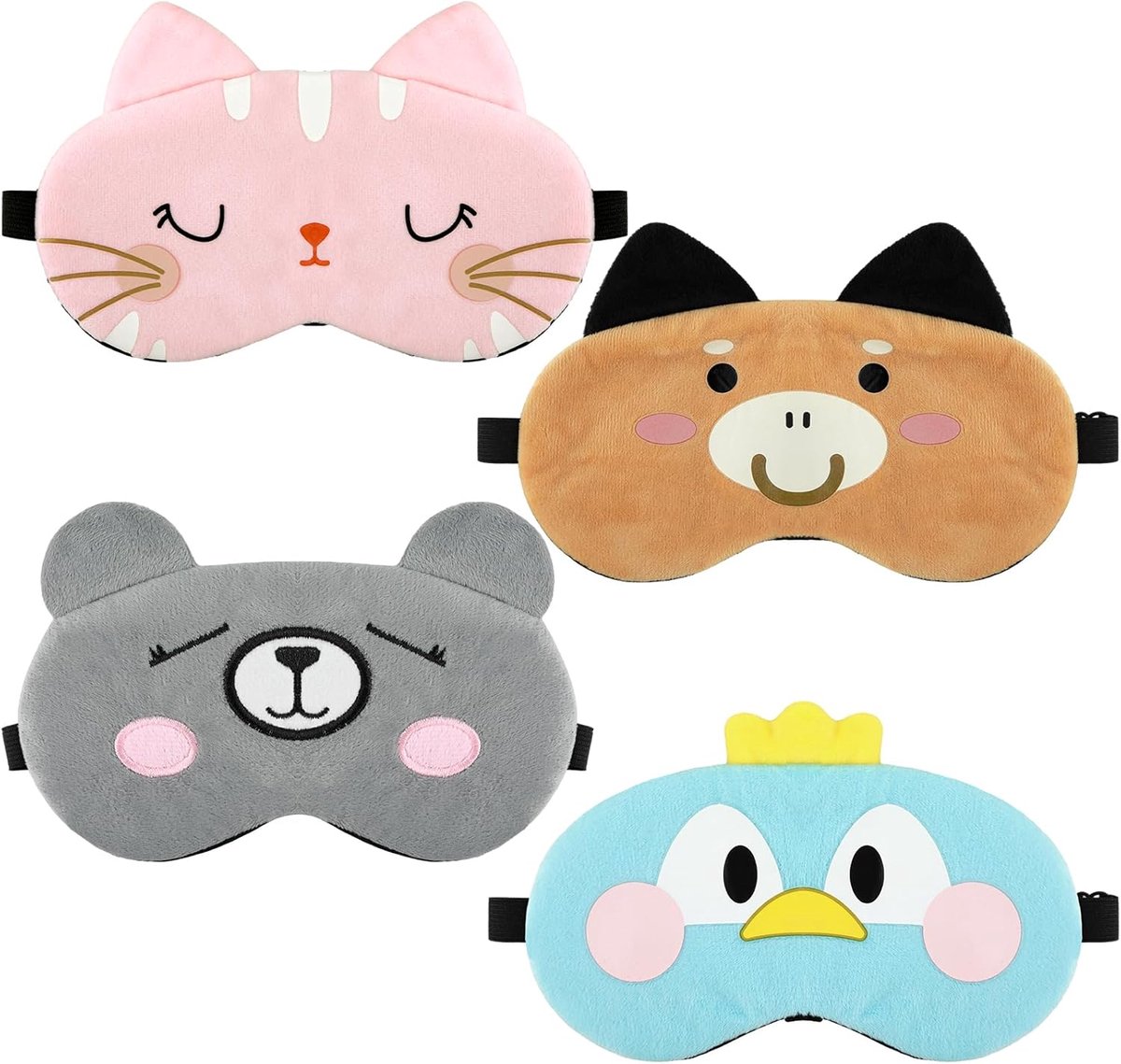 Thijox - Slaapmasker voor Kinderen 4 Stuks, 3D Schattige Dieren, Ademend Oogmasker, Ultrazacht, Verstelbaar, Kinderslaapmasker voor Meisjes en Jongens