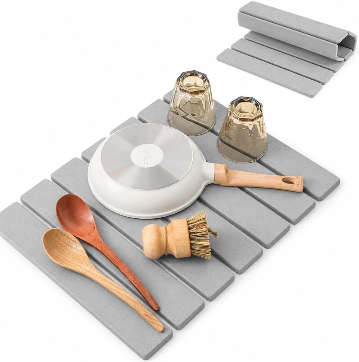 Thijox - Diatomeeënaarde Afdruipmat 30x40 cm - Antislip Absorberende Keuken Droogmat voor Snelle Droging - Lichtgrijs Afdruiprek Mat voor Werkblad en