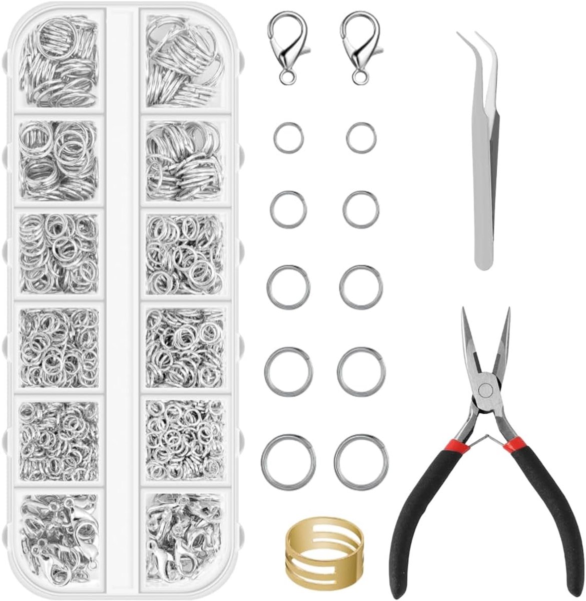 SnelShoppen - 1200-delige Sieraden Reparatie Kit, DIY Sieraden Maken Set met Tang, Pincet, Carabiners, Verbindingsringen voor Oorbellen, Armbanden, Ke