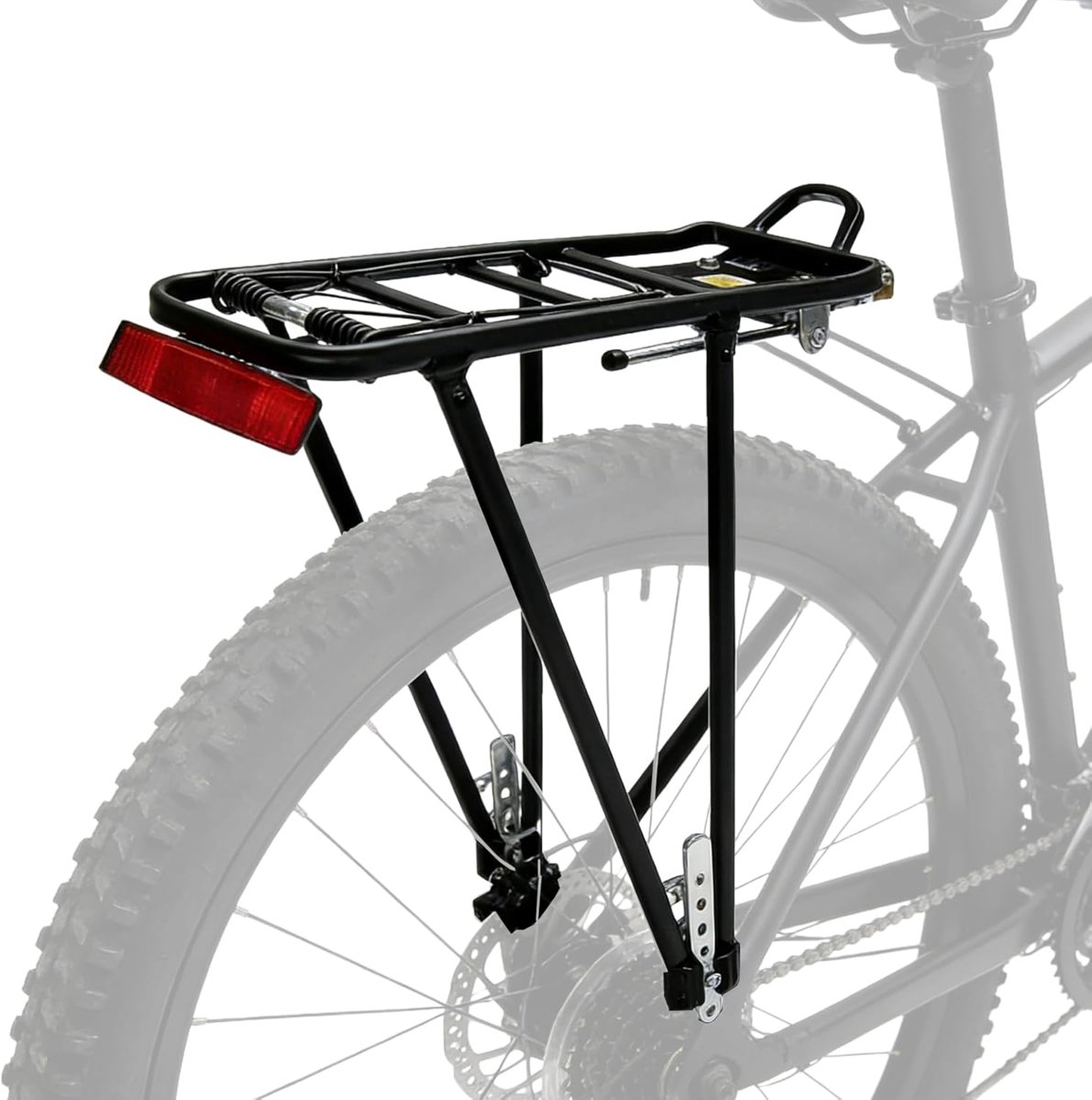 SnelShoppen - Bagagedrager voor mountainbike, verstelbare aluminium fietsbagagedrager met reflector, maximale belasting 20 kg, ideaal voor stadsfietse