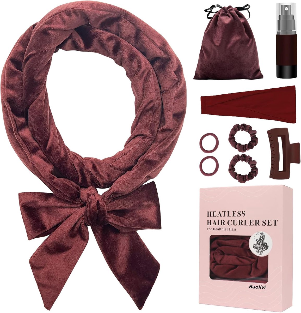 SnelShoppen - Heatless Curlers Headband Hair Curlers voor Vrouwen, 70 Inch Nachtelijke Curls, Zachte Haarrollers, 9 Stuks, Geen Warmte, Perfect voor F
