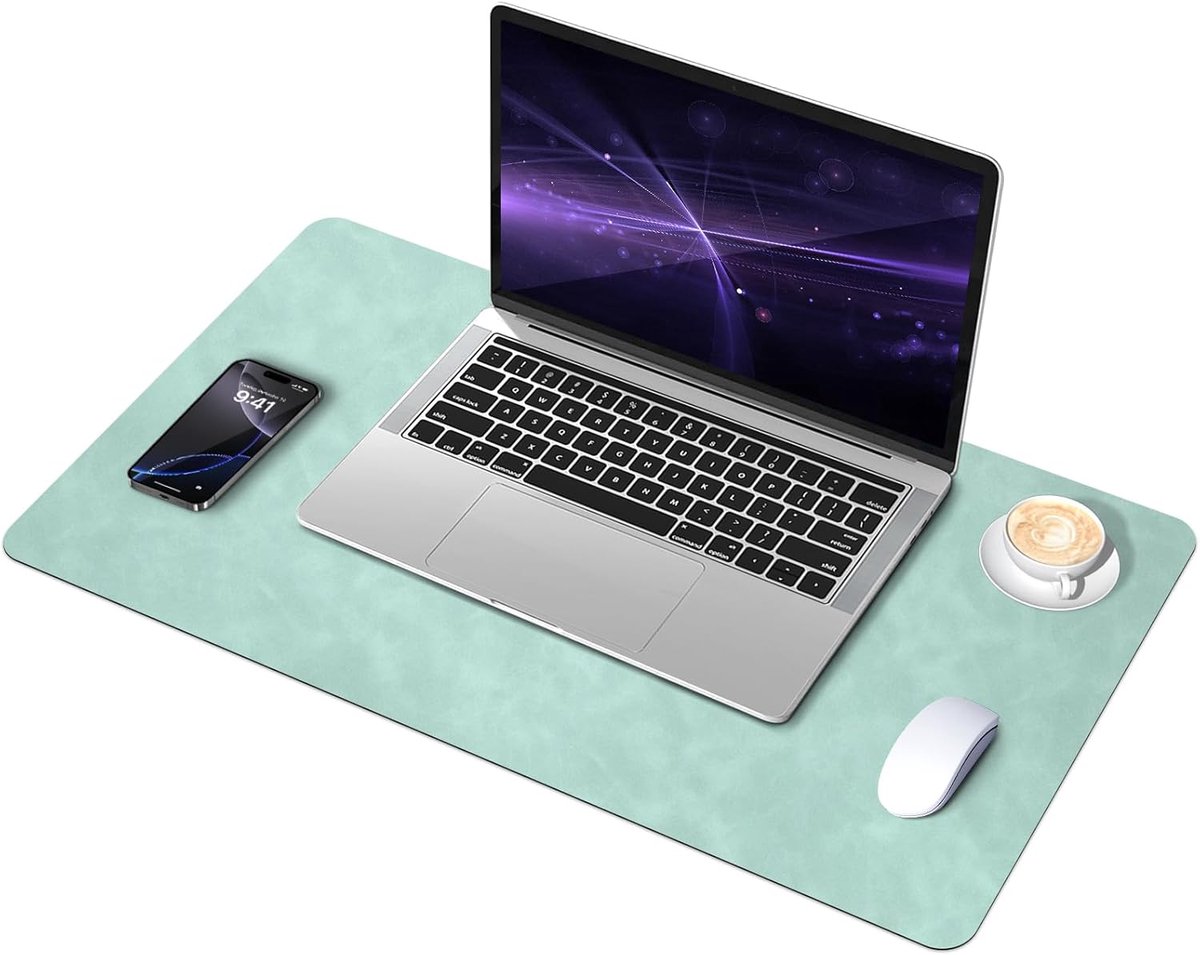 SnelShoppen - Desk Mat Mint Groen, Suede Leer, Waterdicht, Antislip Bureau Mat, Muismat, Toetsenbord Mat, 60x34 CM voor Thuis en Kantoor