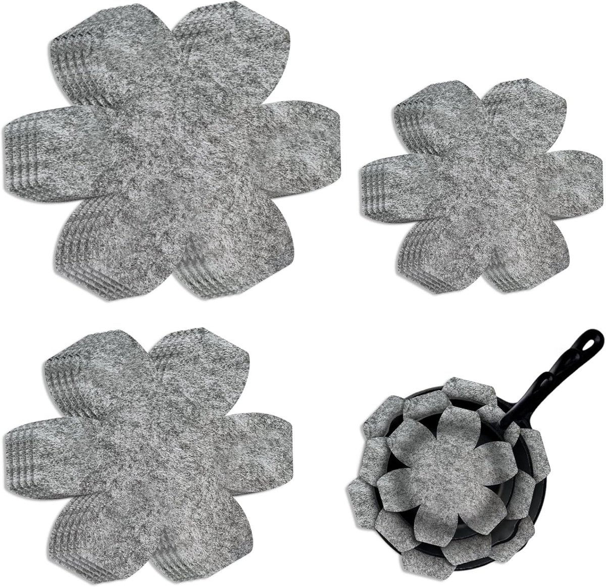 SnelShoppen - 15-delige Pannengordel Set - Vilt Pan Bescherming voor Pannen en Potten - 3 Maten (38/35/26 cm) - Grijs - Ideaal voor Keuken en Opslag