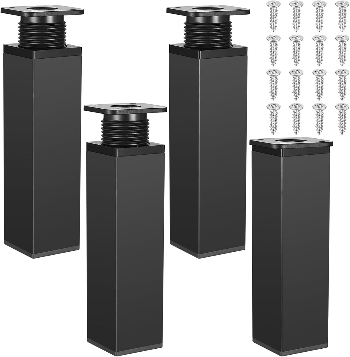 SnelShoppen - 4 Stuks Verstelbare Meubelpoten Zwarte Aluminium Leggen voor DIY Meubels - 15cm Hoogte, Perfect voor Tafels en Kasten