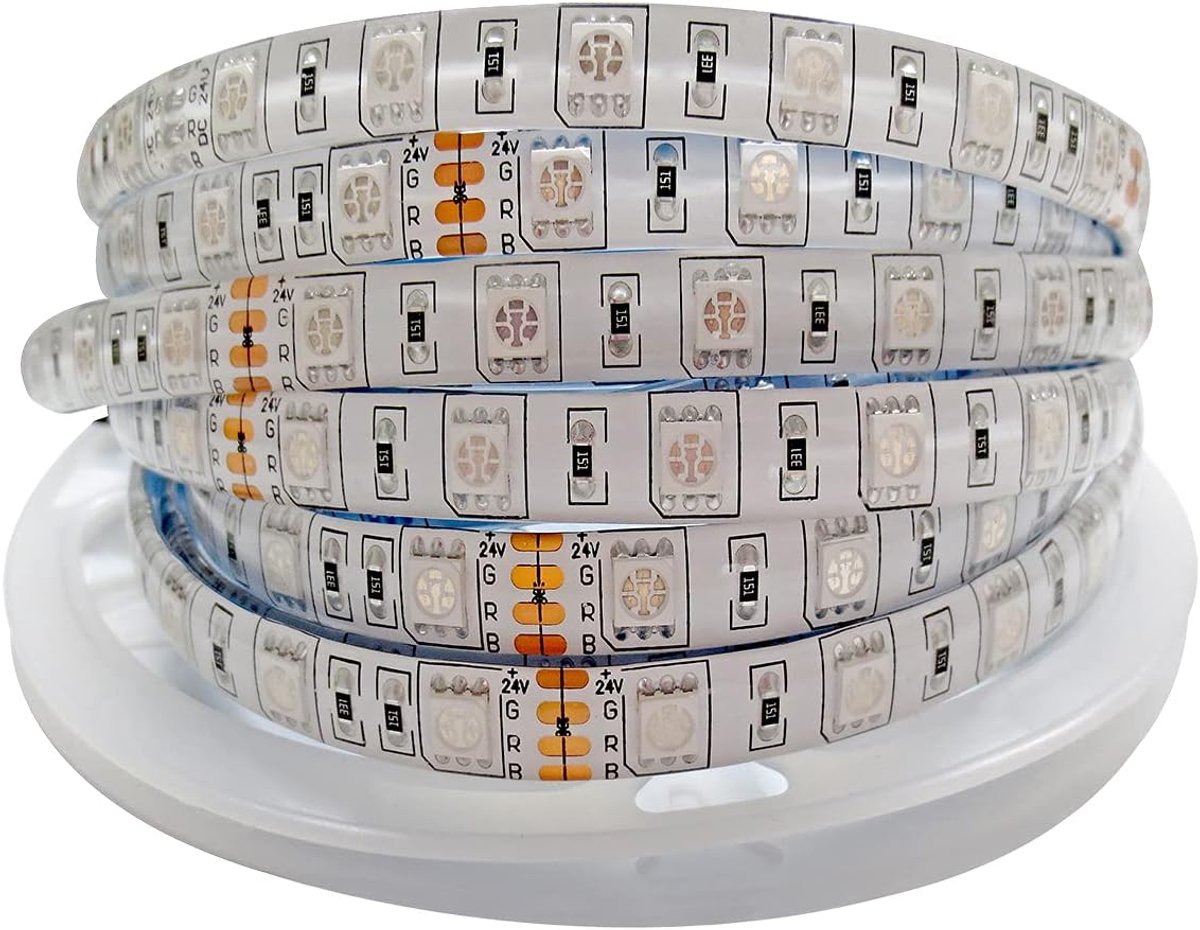 SnelShoppen - 24V RGB LED Strip 5M - SMD 5050 - Waterdichte Kleurveranderende LED Strip voor Slaapkamer, Keuken, Tuin, Feestverlichting - 300 LEDs
