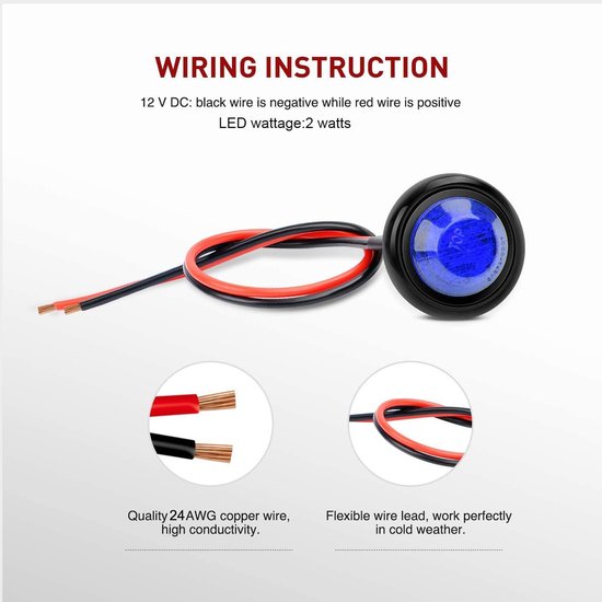 SnelShoppen - 10 Pack Waterproof LED Lichten, Onderwater LED Verlichting, 12V Navigatie Lichten, Duurzaam en Corrosiebestendig, Blauw voor Tuin, Campi — afbeelding 3