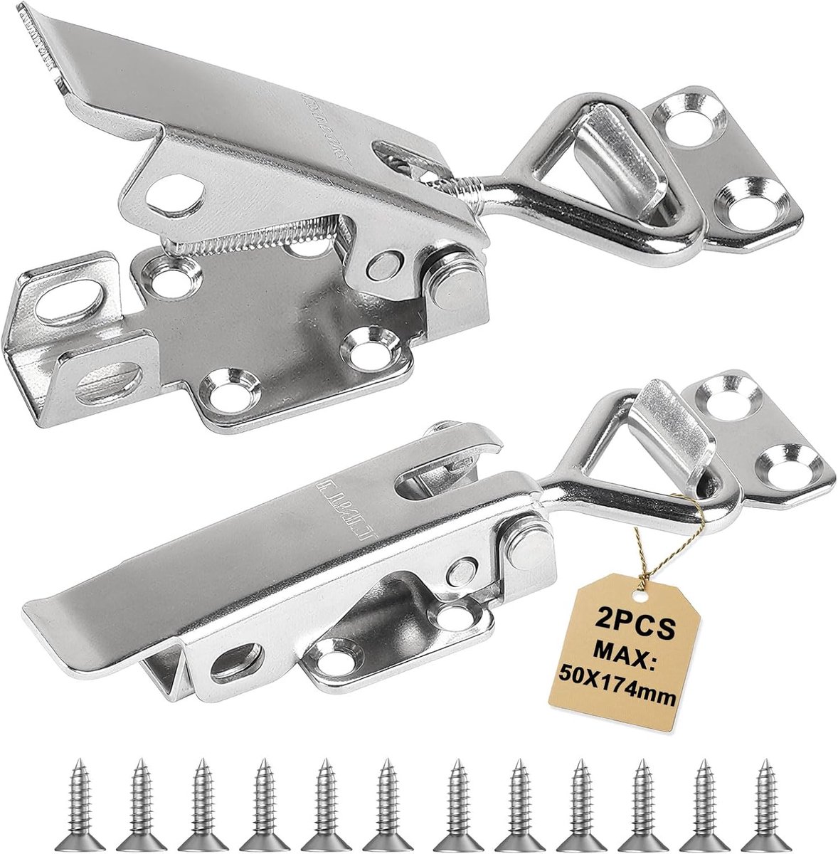 SnelShoppen - 2 Stuks RVS Knieklemmen Max. 50 x 174 mm, Laadcapaciteit 17 kN, Verstelbare Metaal Sluiting, Snelle Ontgrendel Klem voor Deur, Corrosieb