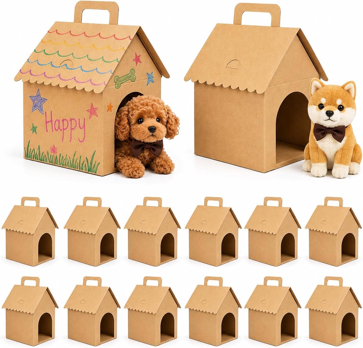SnelShoppen - 15 Stuks Huisvormige DIY Cadeau Dozen voor Verjaardagsfeest, Adoptie Evenementen, Honden Verjaardagen, Hoge Kwaliteit, Stevig Papier, Le
