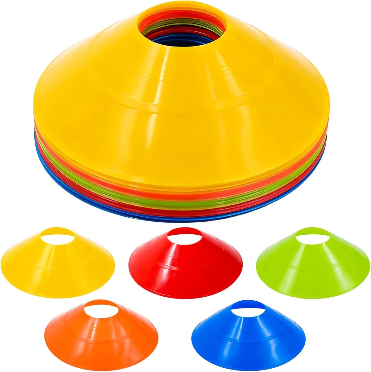 SnelShoppen - Voetbalhoedenset 25 Stuks Ronde Markeringshoedjes - Trainingsaccessoires voor Voetbal, Atletiek, Schaatsen, Handbal - Kleurige Markering