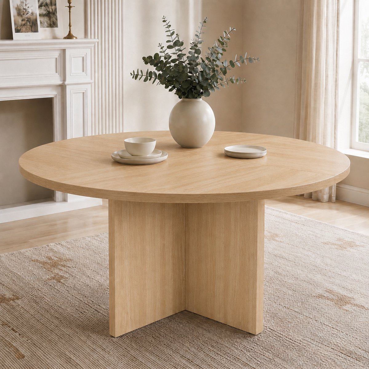 Welltin Ronde Eettafel - Keukentafel - 120x120x75 cm - Geschikt voor 4-6 personen - Uimtebesparende - Eenvoudig te monteren - Keukentafel voor Eetkamer - Eikenkleur