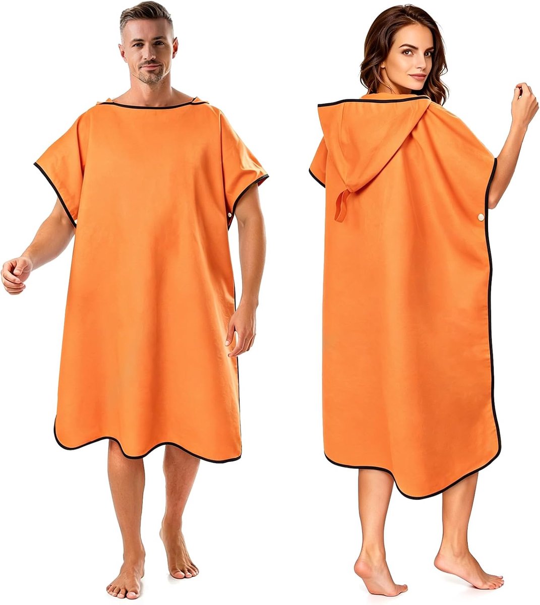 SnelShoppen - Badponcho voor Volwassenen, Surfponcho, Sneldrogend, Winddicht en Warm, Oranje Microvezel, 110x90cm, Perfect voor Strand, Camping en Sur