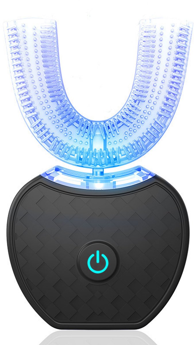 Ultrasone tandenborstel, 360° automatische elektrische tandenborstel, ultrasone elektrische luie tandenborstel, U-vormige tandenbleekborstel voor volwassenen, LED-licht en draadloos opladen (zwart)