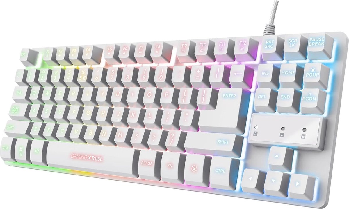 SnelShoppen - Gaming Toetsenbord Compact TKL 80% USB QWERTZ Indeling LED Verlichting Antighosting Metaal Wit voor PC Laptop Mac