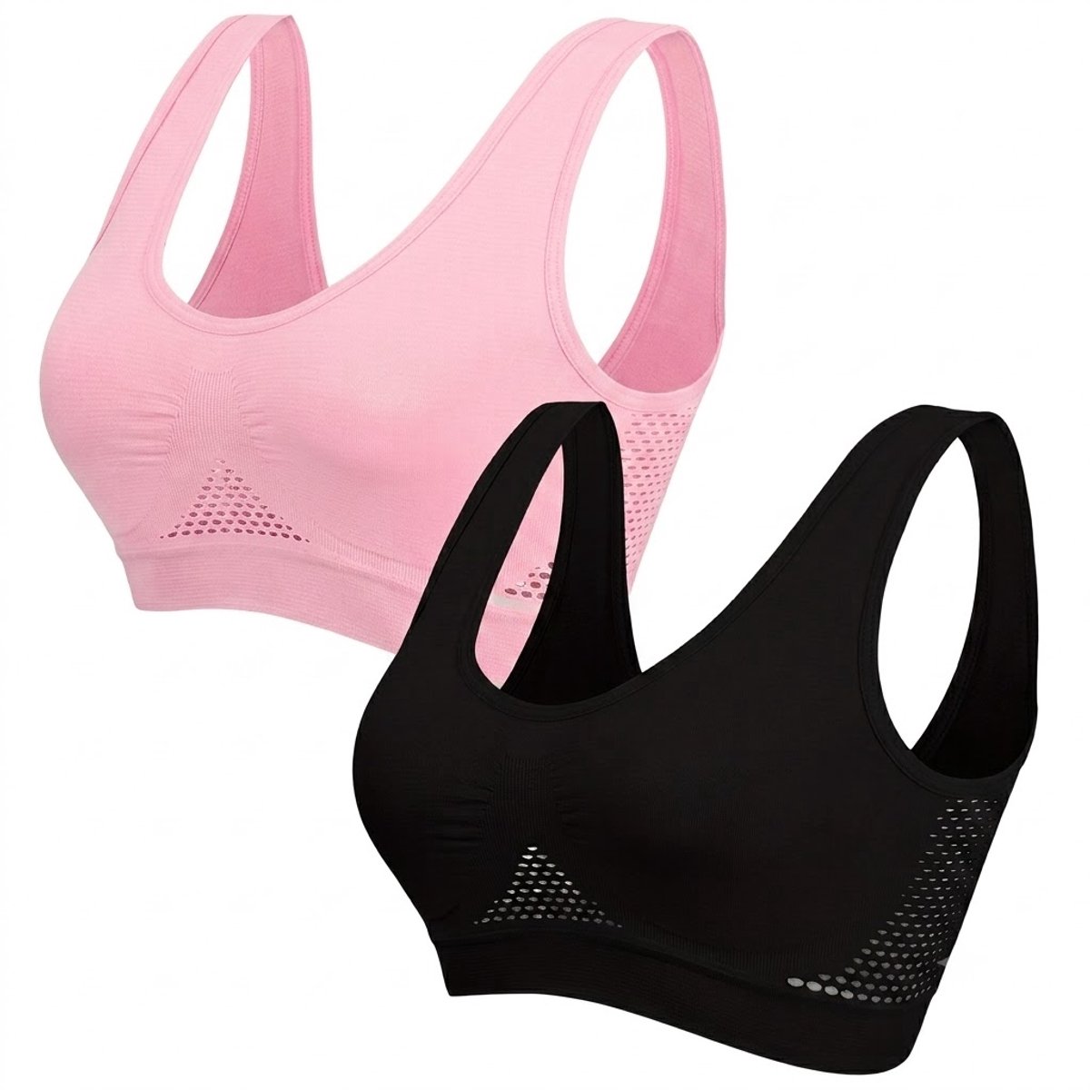 Gemengde kleuren sportbeha set dames maat S 2 delige sport bh roze zwart ademend mesh naadloos zonder vulling opengewerkt design yoga fitness hardlopen training brede schouderbanden