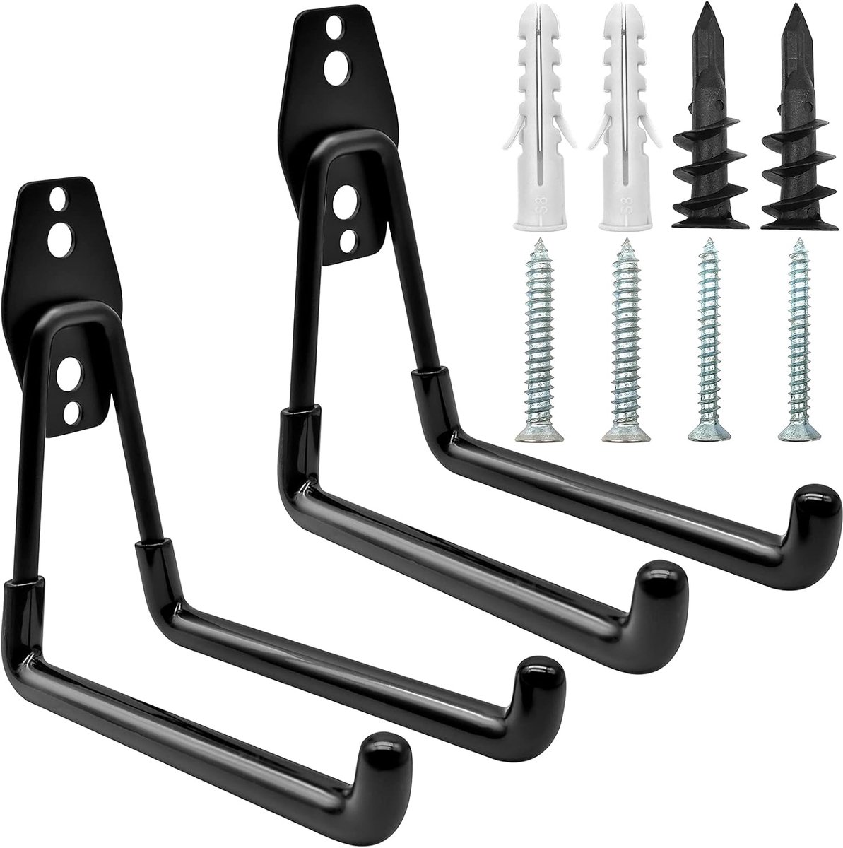 SnelShoppen - 2 Stuks Garage Haken Large Dubbele Metalen Wandhaken Garage Opslaghaak Beugel voor Tuingereedschap en Huishoudelijke Tools