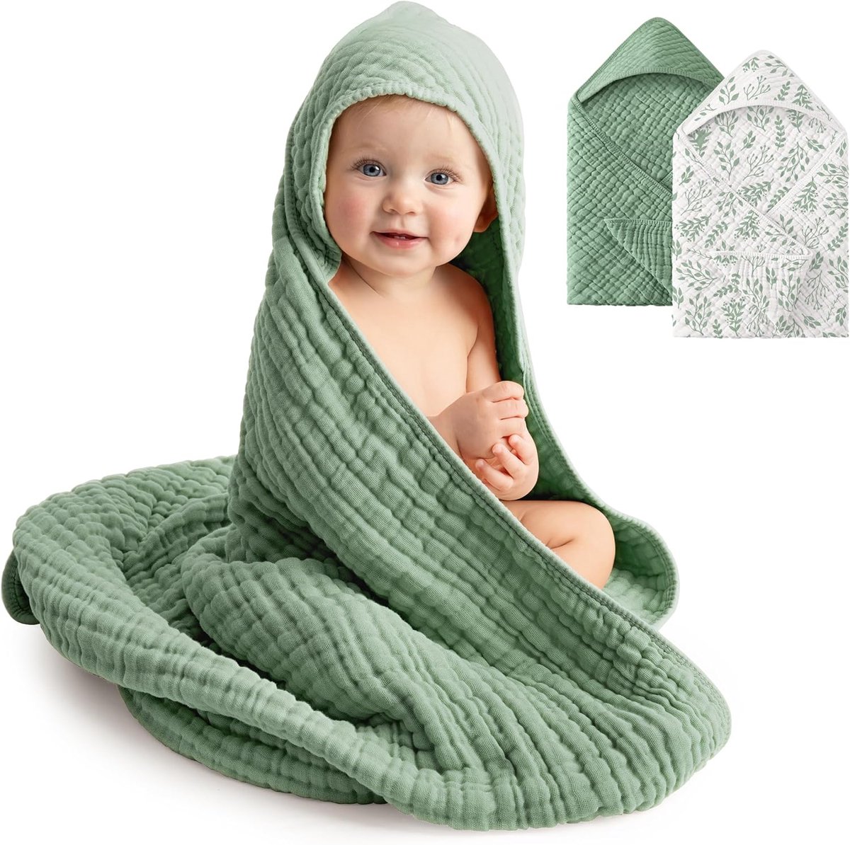 SnelShoppen - Babybadhanddoeken met Capuchon 100% Katoen Mousseline 83x83 cm - 2 Stuks Zacht en Absorberend voor Pasgeborenen, Peuters en Kinderen - U