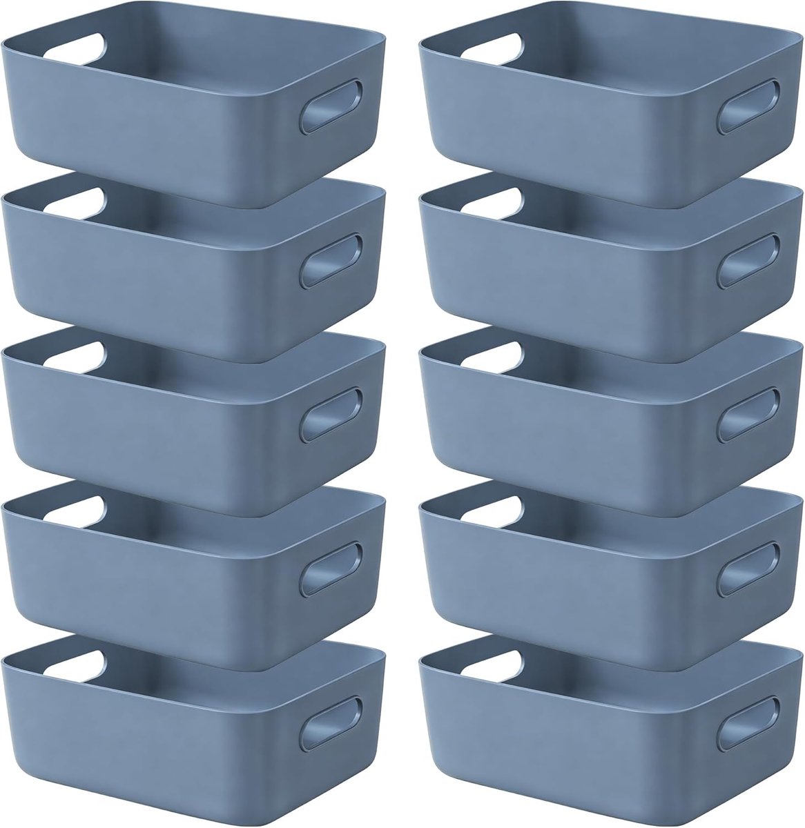 SnelShoppen - Plastic Opbergmanden Set van 10 - Blauw - 25 cm - Handvat - Keuken Organizer - Badkamer - Kantoor - Duurzaam PP Materiaal
