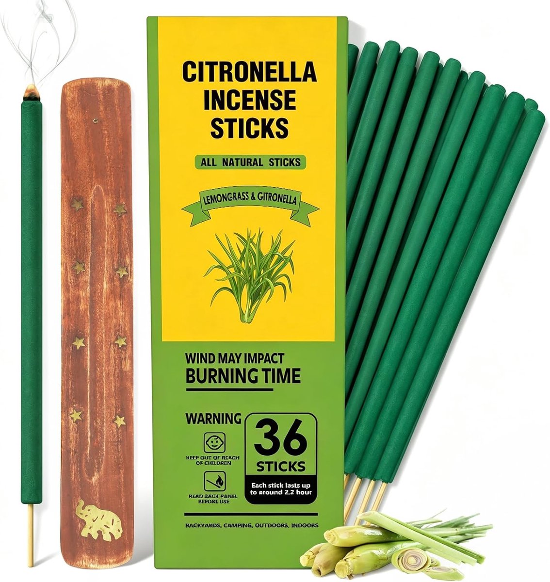 SnelShoppen - Citronella Wierookstokjes - 36 Stuks XXL - Natuurlijke Lemongrass - Tot 100 Uur Brandtijd - Ideaal voor Tuin, Camping, BBQ, Meditatie en