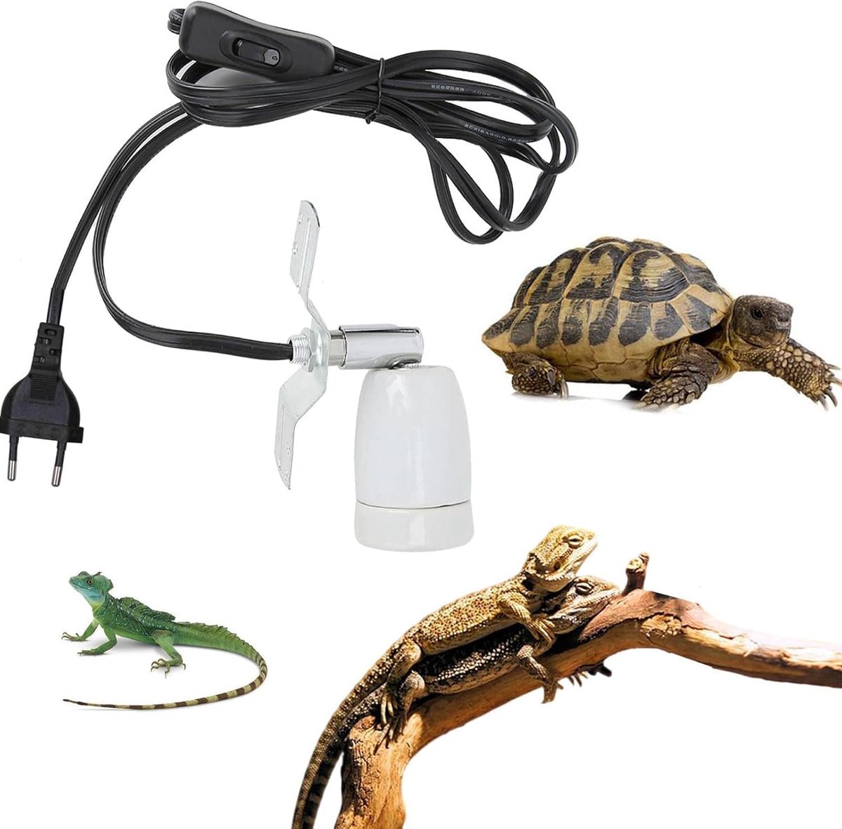 SnelShoppen - E27 Keramische Warmtelamp Fitting met Draaibare Lampenhouder voor Terrarium & Aquariums, Verstelbare Verlichting, Zwart
