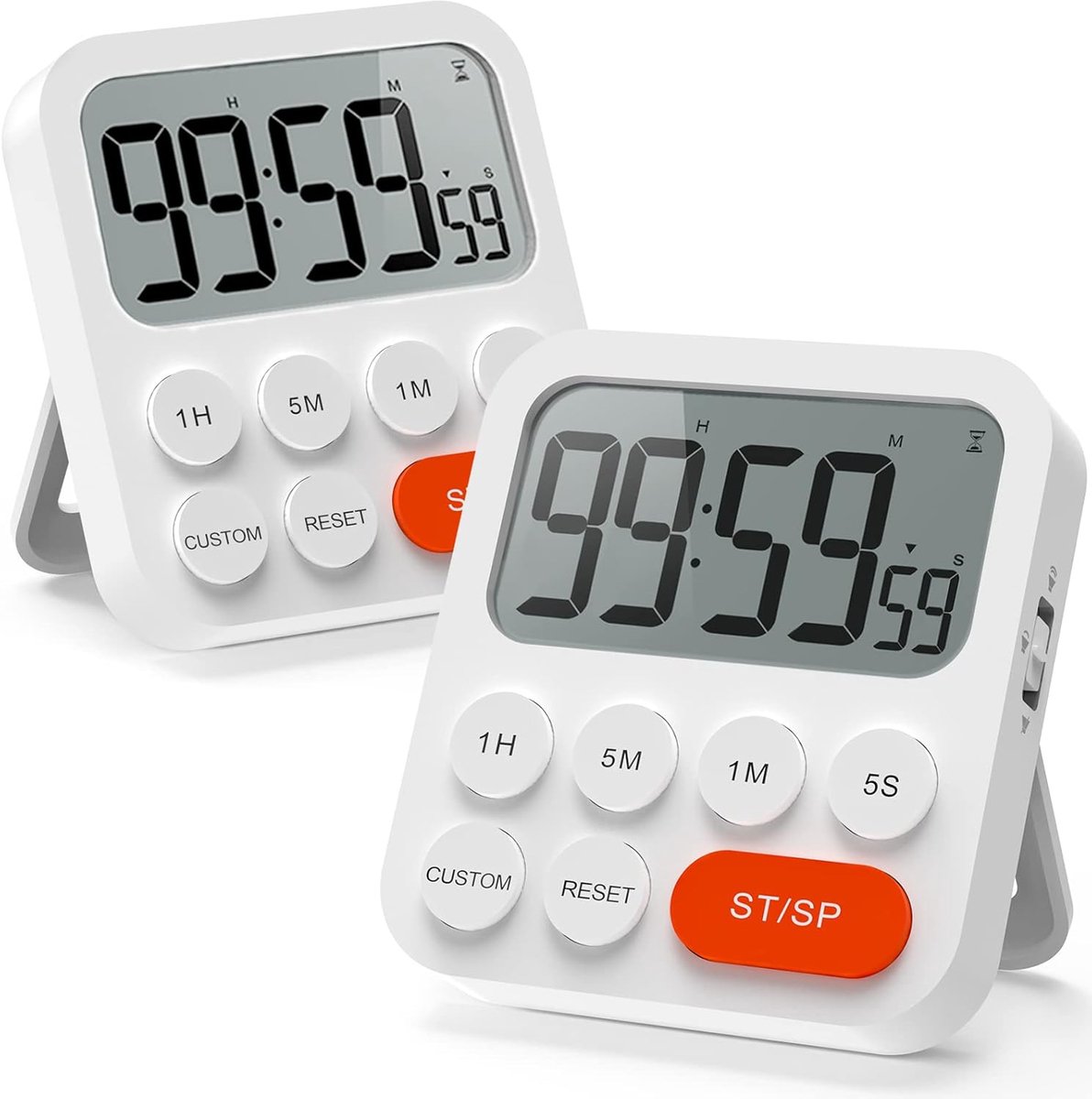 SnelShoppen - Digitale Keuken Timer, Stopwatch en Klok - Magnetische Eierserver Alarmklok met 3-Staps Volume en LCD Display - 2 Stuks, Batterijen Inbe