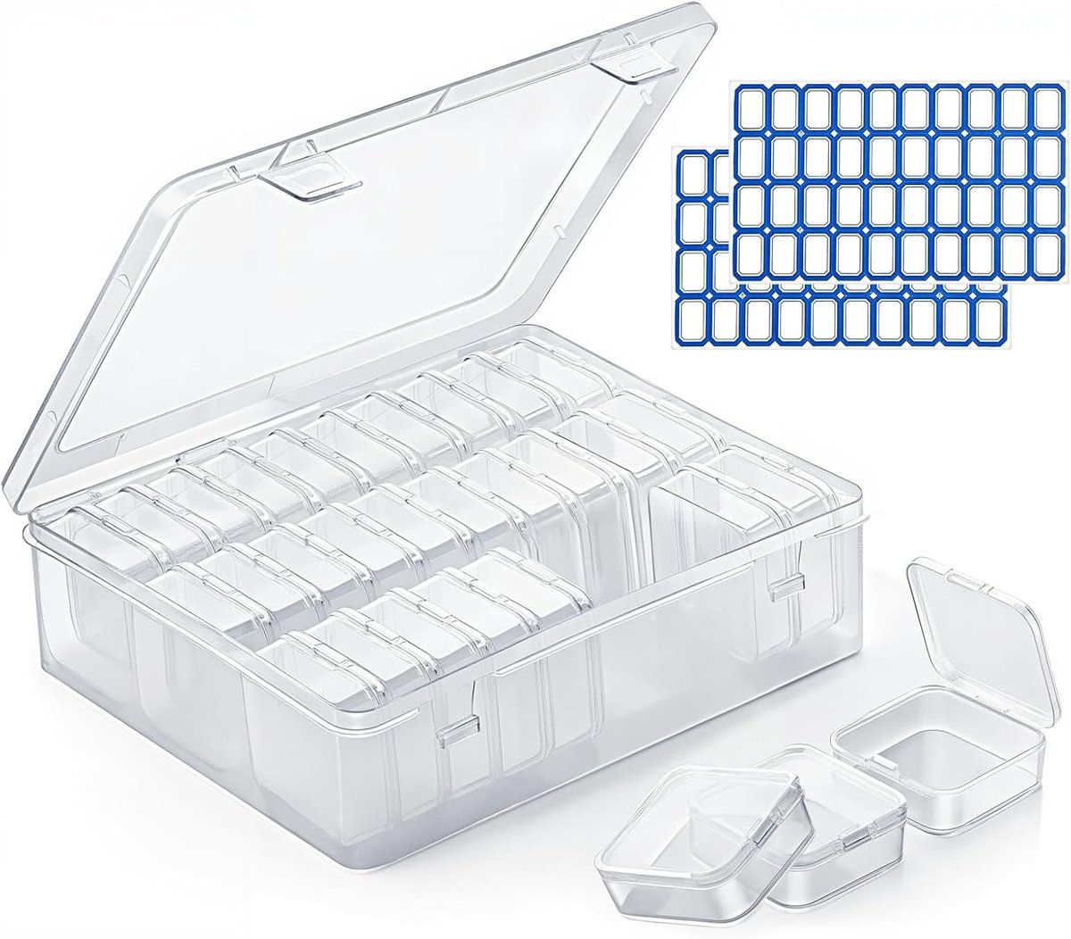 SnelShoppen - Pack van 30 Transparante Opbergdozen 5.5 x 5.5 cm met Flipdeksel voor Kleine Onderdelen, Kralen, Sieraden en Schroeven