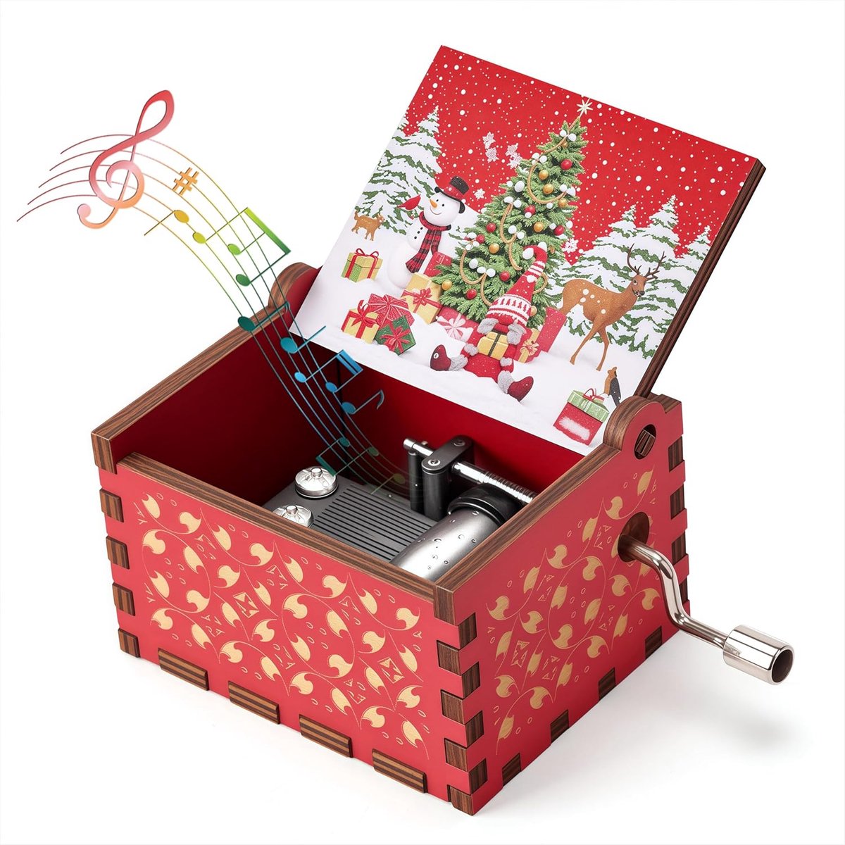 SnelShoppen - Houten Muziekdoos - Laser Gegraveerd Vintage Houten Handcrank Muziekdoos voor Verjaardag, Jubileum, Kinderen, Vrienden, Familie, Kerstmi