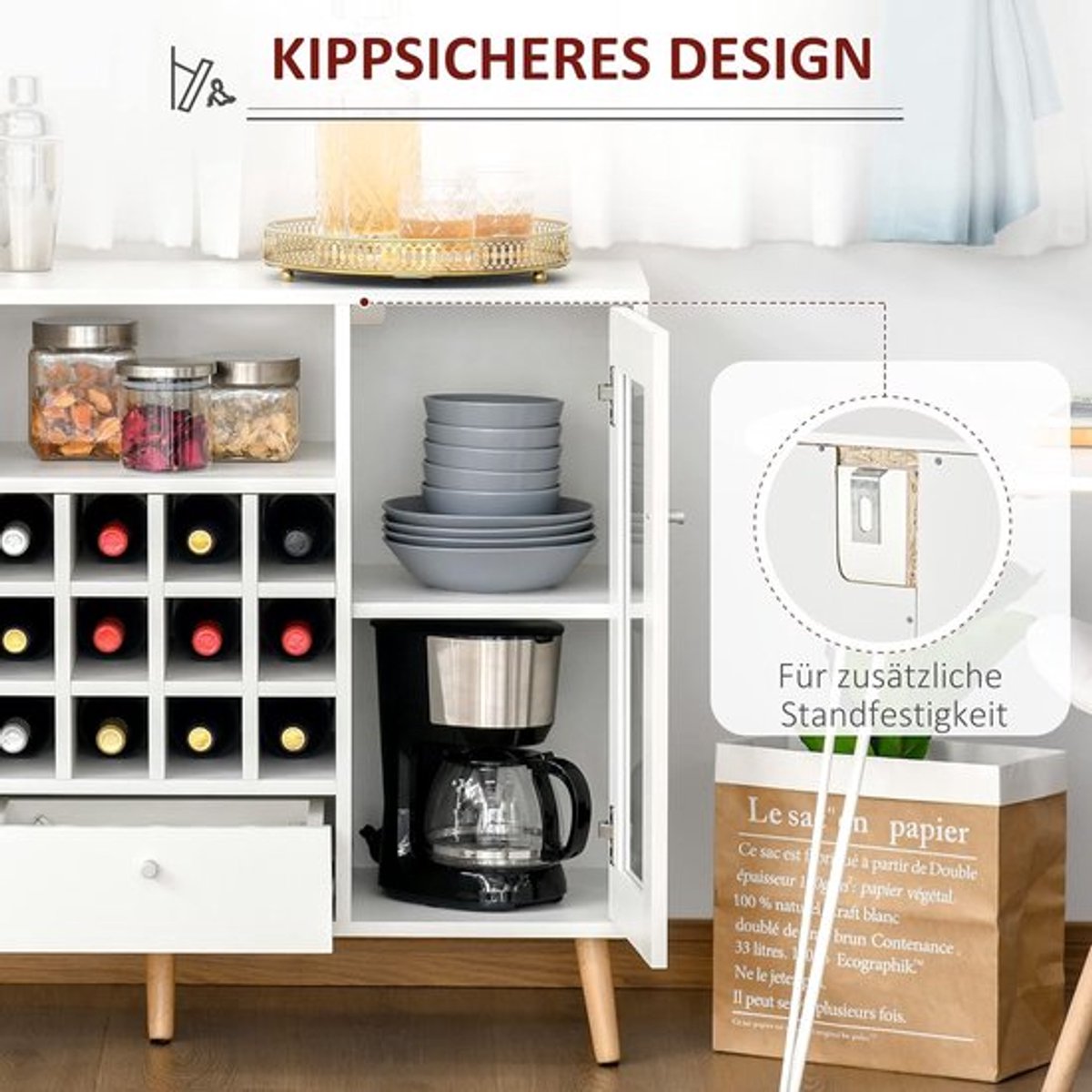Dressoir – Keukenkast – Woonkamerkast – Sideboard – Opbergmeubel – Wijnrek voor 12 flessen