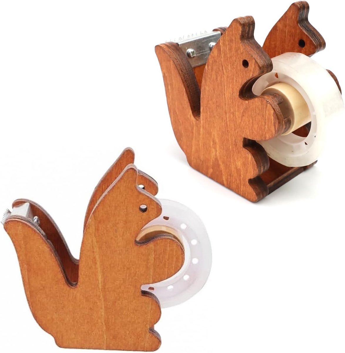 SnelShoppen - Squirrel Shape Tape Dispenser Houten Heerlijke Squirrel Vorm Creatief Ontwerp voor 23 mm Hechtband Rollen - Desk Decoratie voor Thuis en