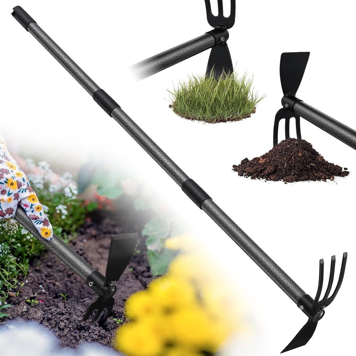Zware Tuin Hark en Grondfrees voor Efficiënt Wieden en Losmaken van de Bodem, 140 cm Lengte, Ideaal voor Tuinonderhoud en Plantenverzorging