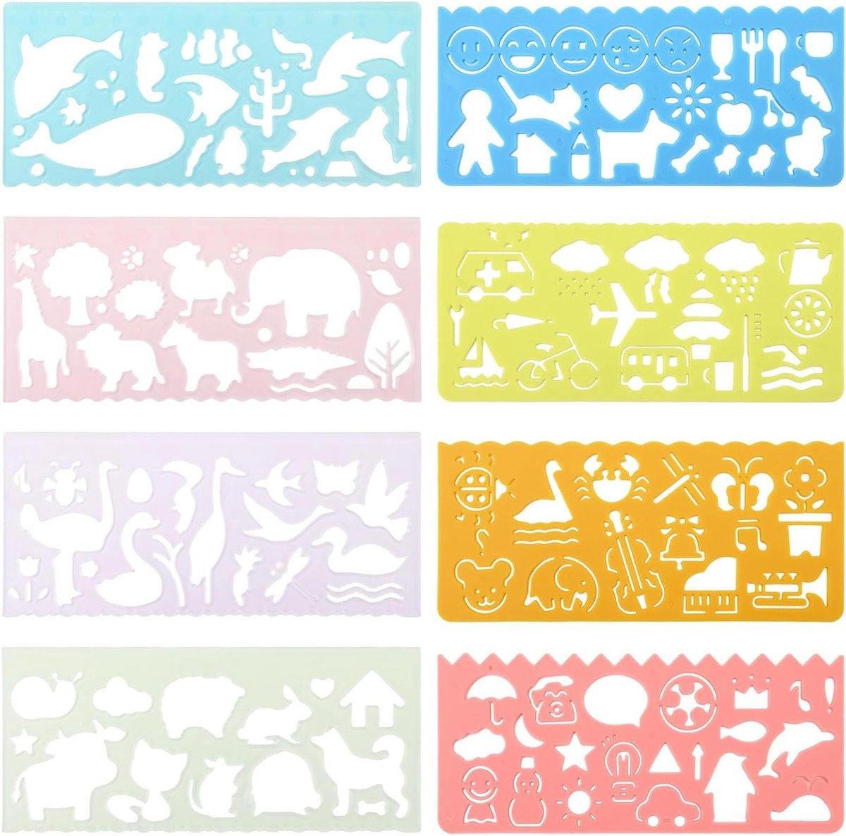 Creatieve Schilderstencils voor Kinderen - 8 Dierlijke Sjablonen, DIY Plastic Stencils en 6 Inch Tekenliniaal voor Jongens en Meisjes