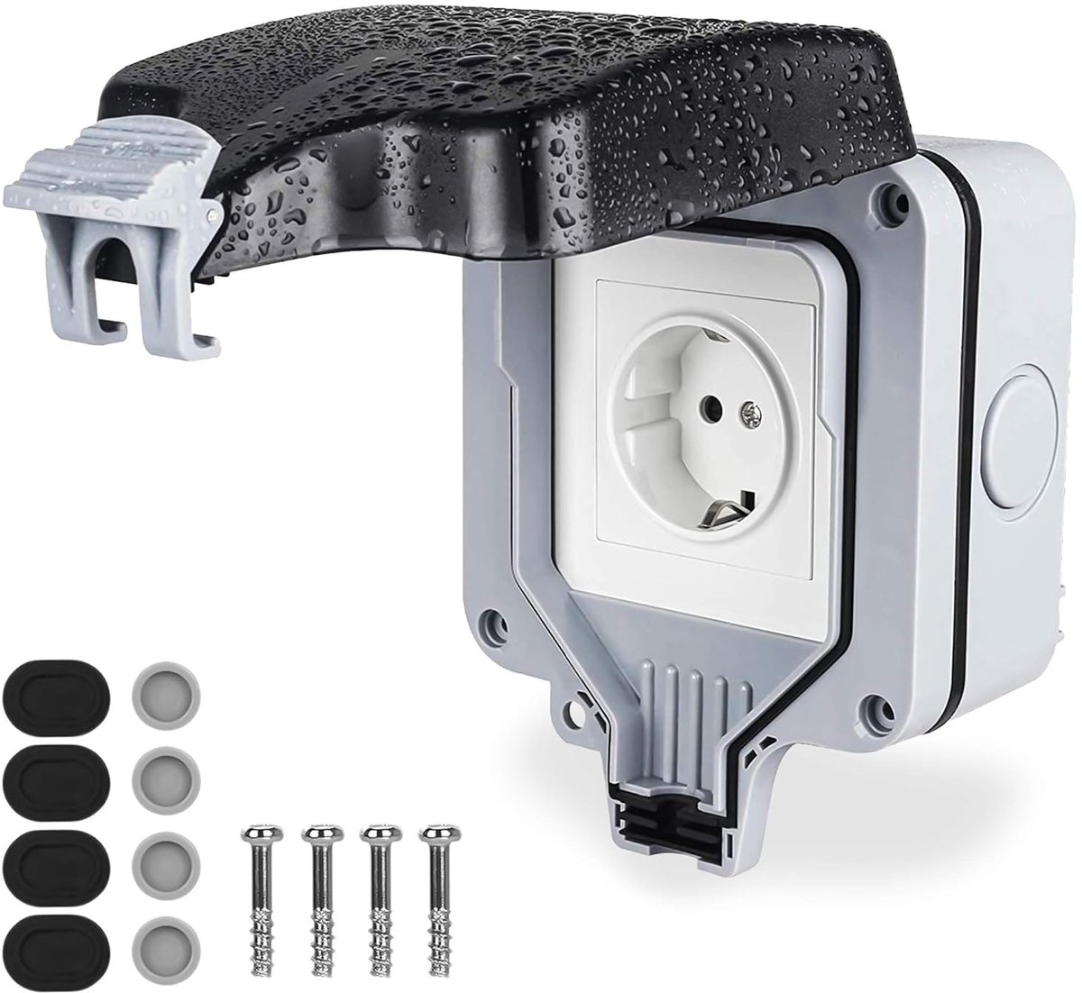 SnelShoppen - Outdoor Socket IP66 Waterdicht, Tuin Wandcontactdoos met 2 Compartimenten en Flip Lid voor Buiten, Stof- en Vochtbestendig, Perfect voor