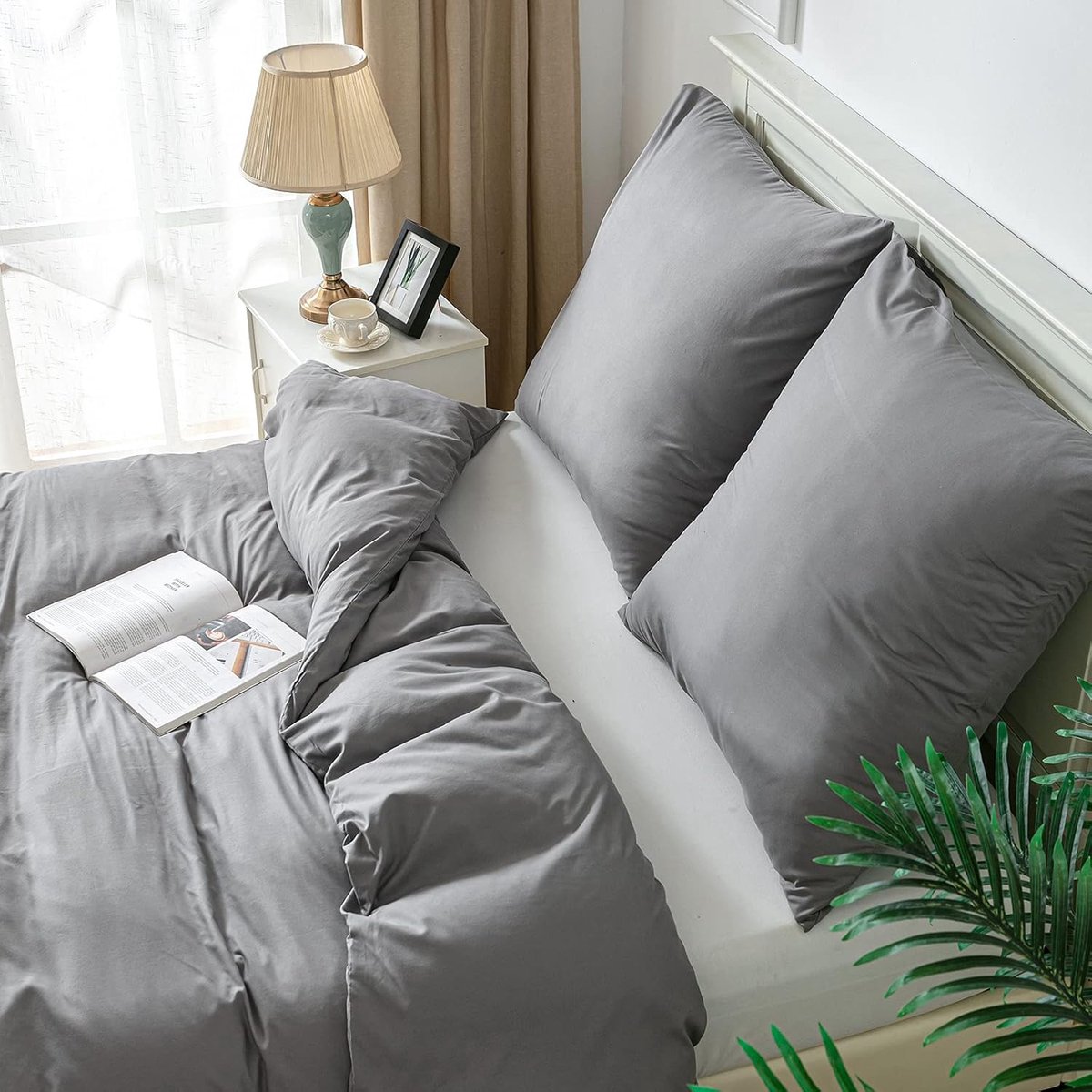 SnelShoppen - Duvet Cover Set 3-delig Super Zacht 90g Polyester Grijs 200x200 cm + 2x80x80 cm Kussenslopen - Ademend en Vochtabsorberend