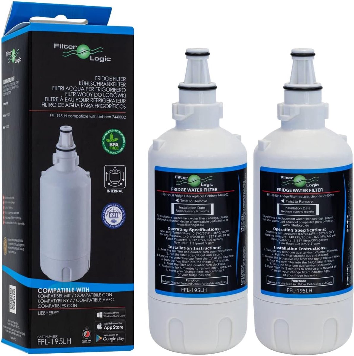 SnelShoppen - 2x Waterfilter voor LIEBHERR Koelkast | Compatibel met 7440011, 9880980, InfinitySpring | Interne Filter Cartridge