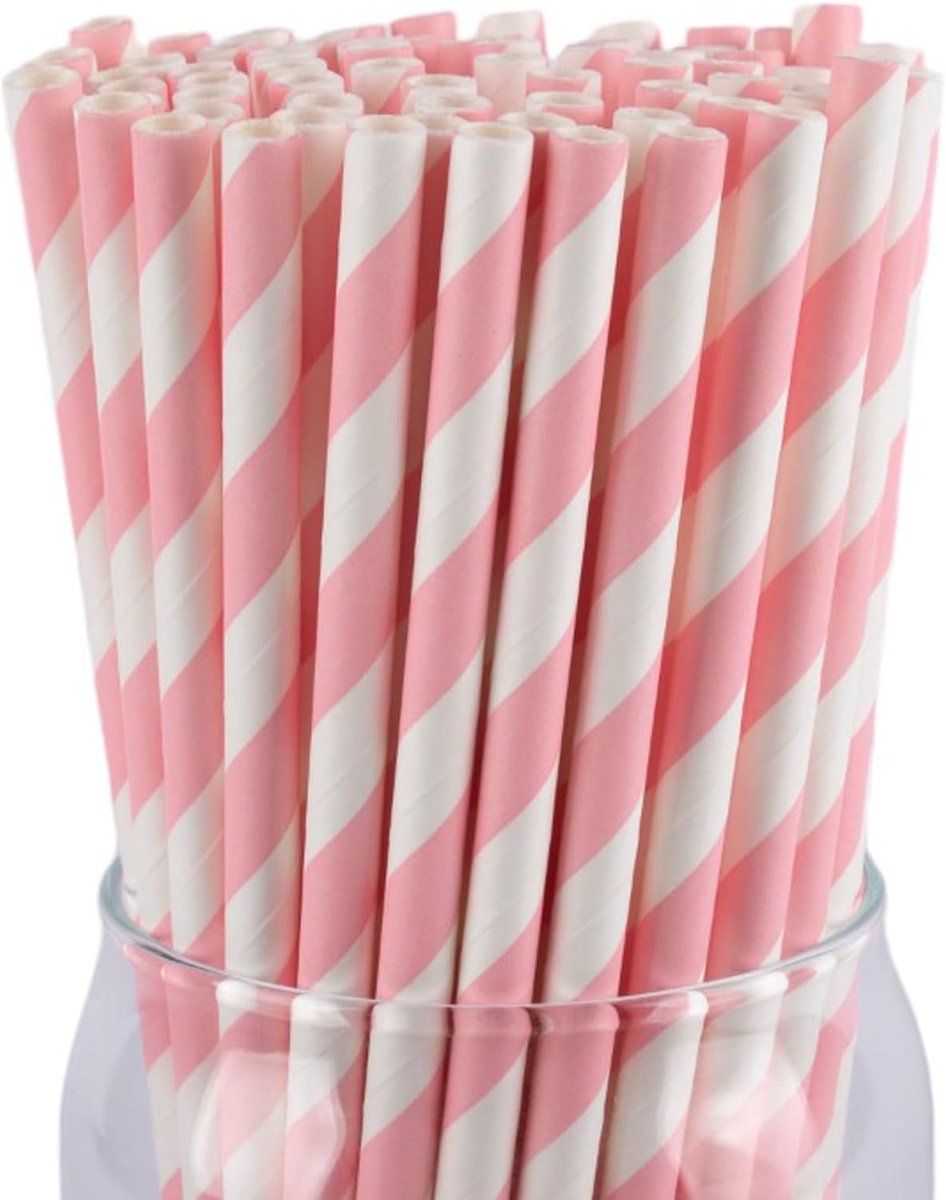 SnelShoppen - 100 Stuks Roze Papieren Rietjes, Composteerbare Disposable Rietjes voor Kinderen, Feestdecoraties, 6mm x 197mm, Perfect voor Verjaardags