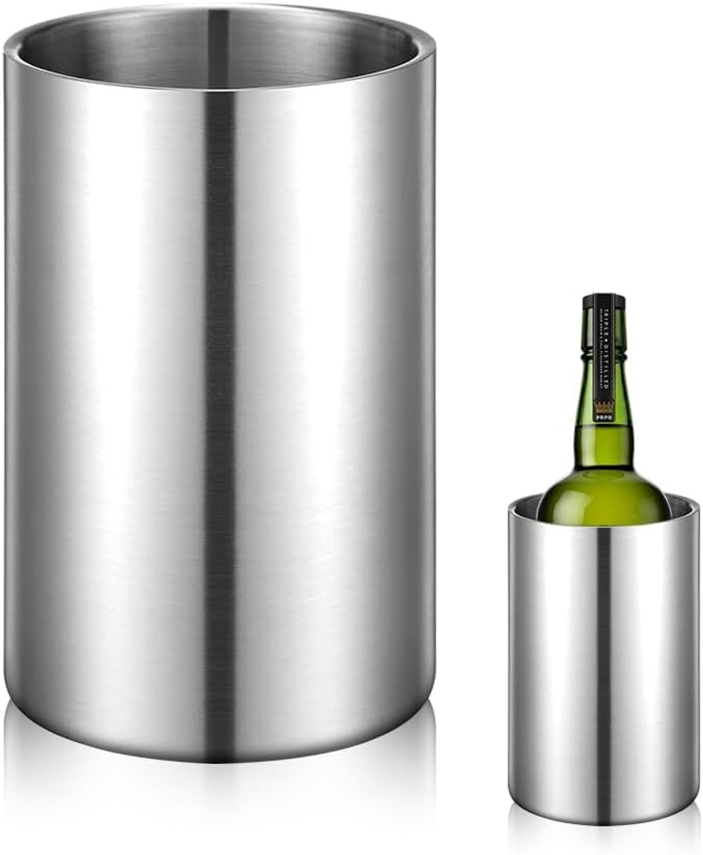 SnelShoppen - Bottle Cooler voor Wijn en Champagne, Dubbelwandig RVS, Champagne Koeler voor Thuis of Buiten, Ideaal voor Feestjes en Tuin