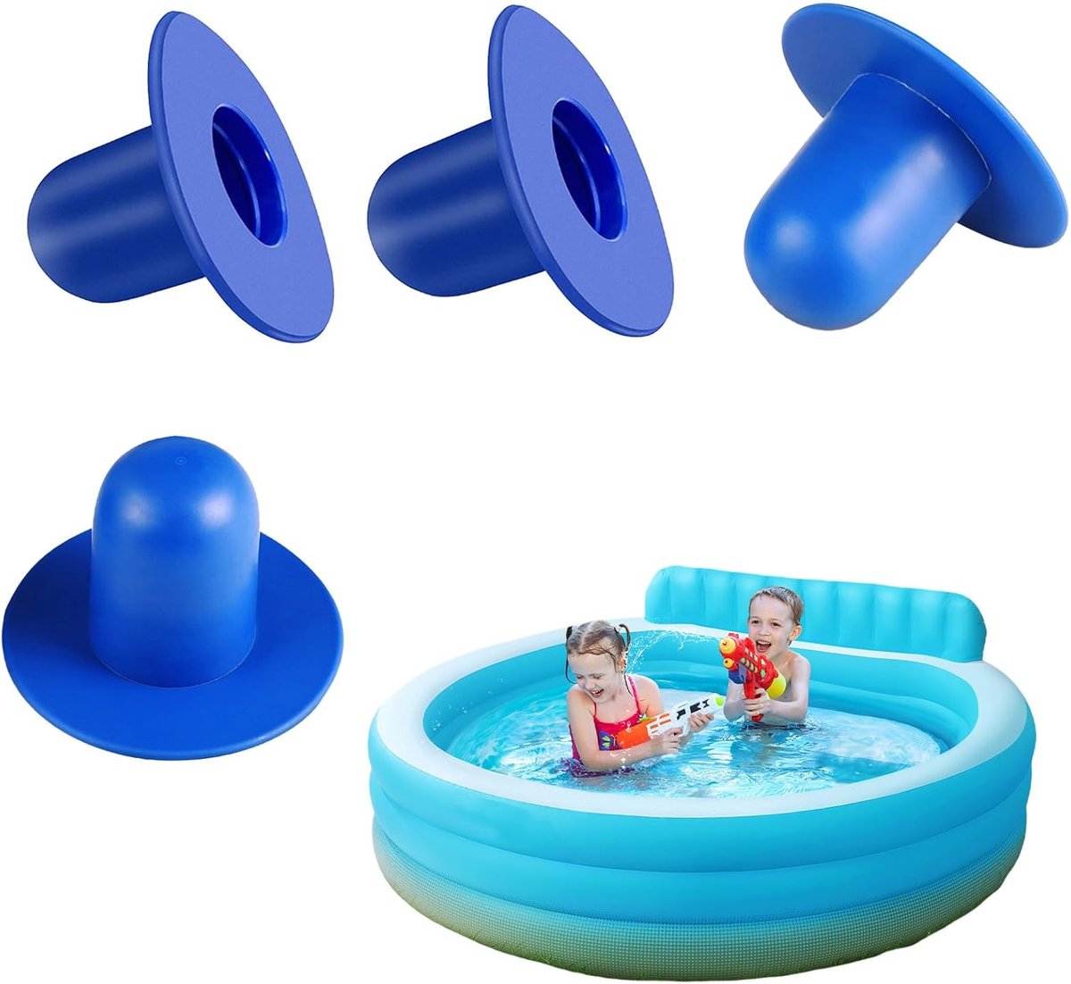 SnelShoppen - Pack van 4 Pool Stoppers Geschikt voor Intex en Bestway - Blauwe Waterdichte Stopper voor Zwembad, Tuin en Buitengebruik