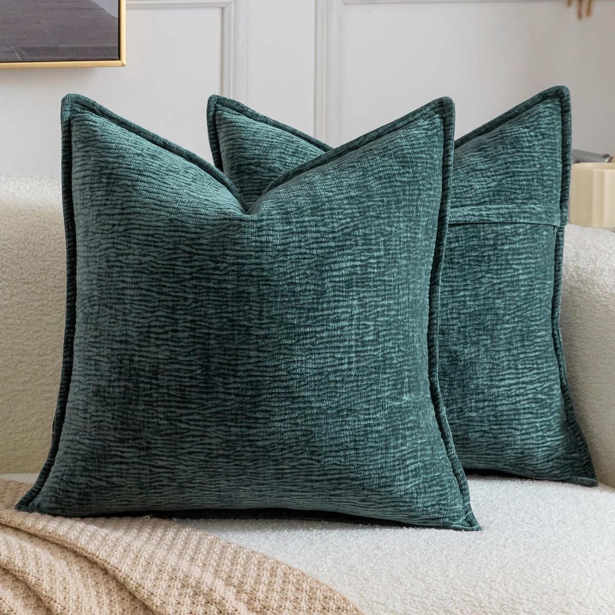 SnelShoppen - Set van 2 Kussenhoezen 60x60cm - Zachte Chenille Kussens voor Bank en Slaapkamer - Elegante Turquoise Kleur - Perfect voor Woonkamer en