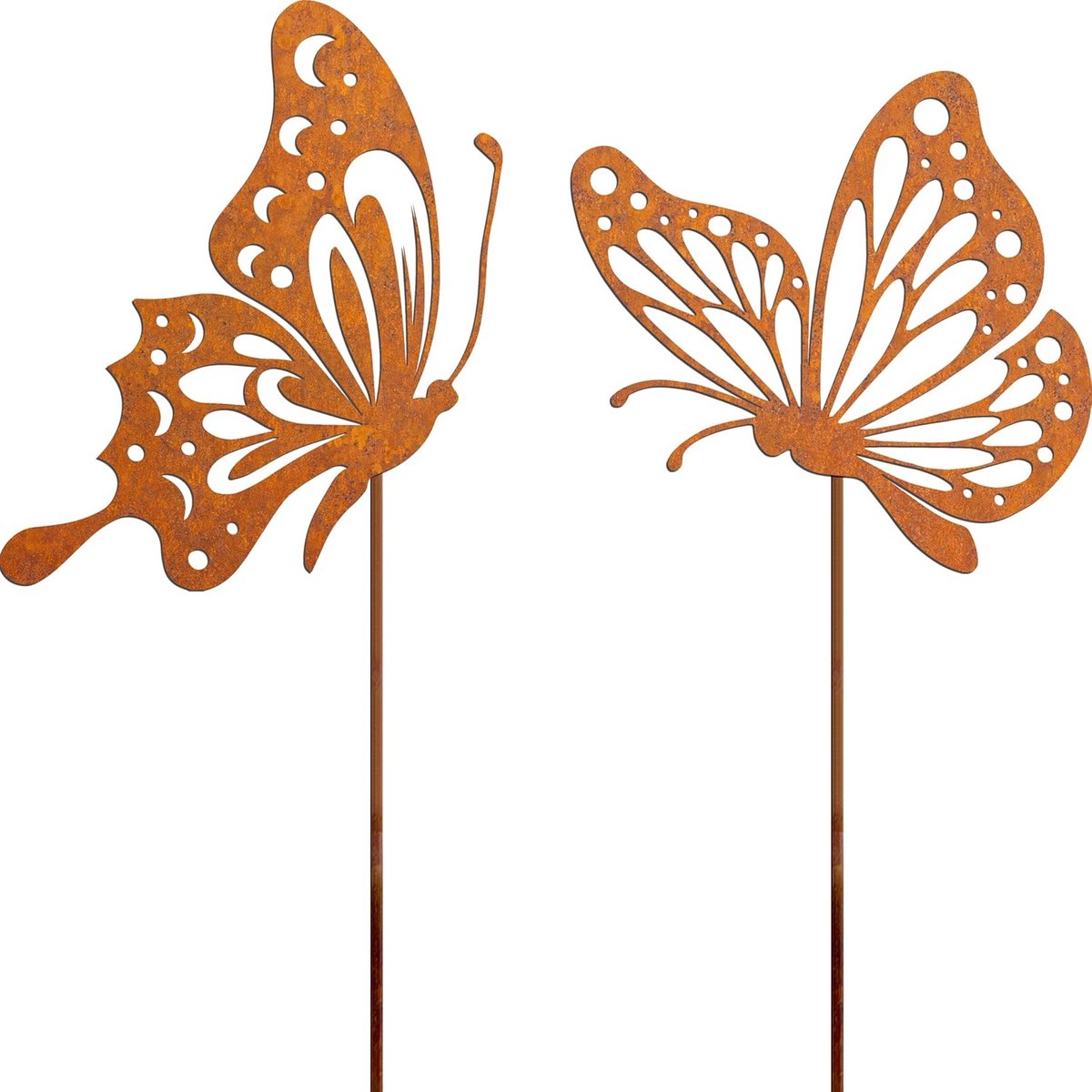 SnelShoppen - Rusty Butterflies Tuinsteker - Metalen Honden Tuindecoratie voor Buiten - Vlinderfiguur voor Gazon, Bloembed, Terras en Tuin - Roestige