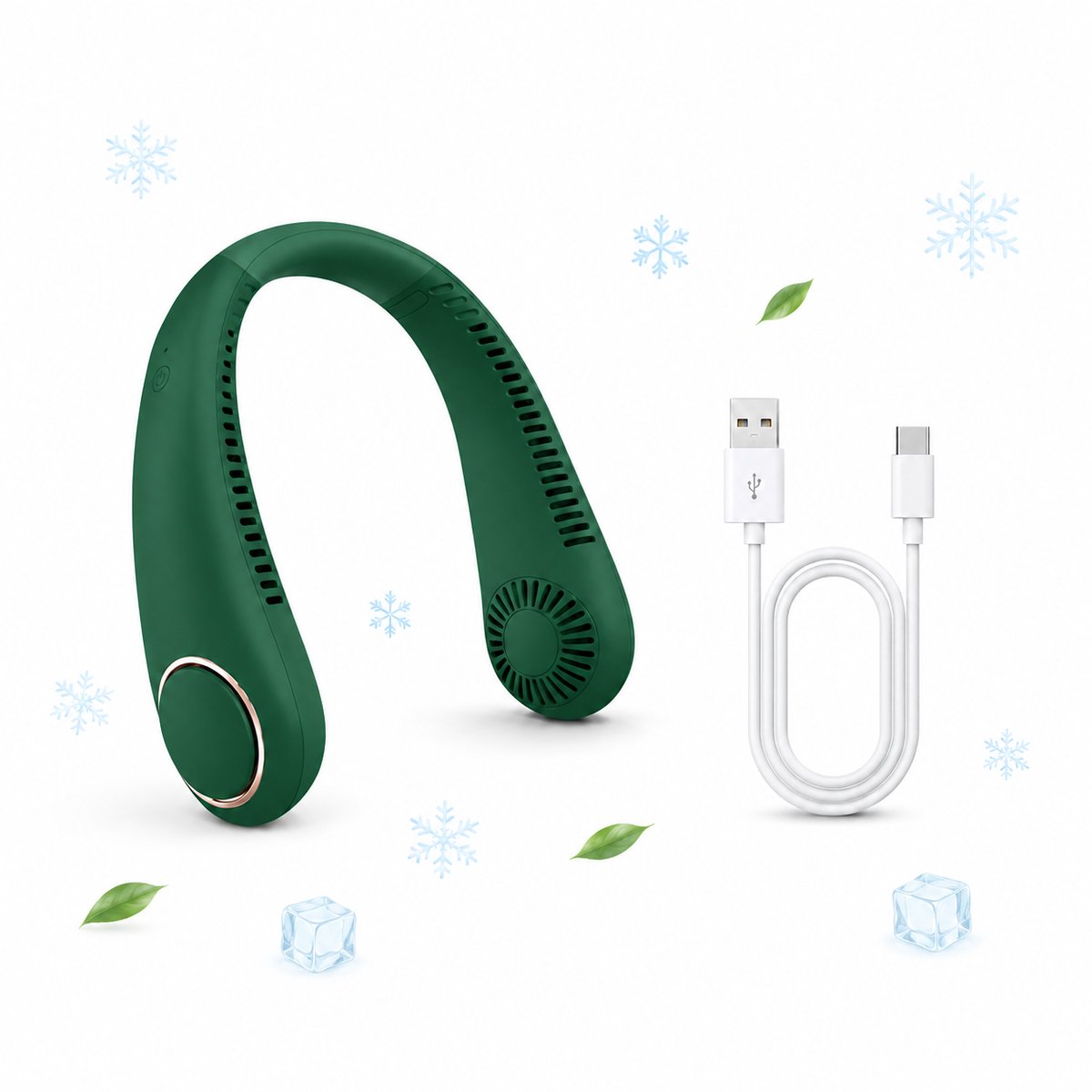 USB Oplaadbare Nekventilator - Bladeless Draagbare Ventilator met 3 Snelheden - 4000mAh Batterij - Lichtgewicht Ventilator voor Sport, Kantoor en Reizen - Groente