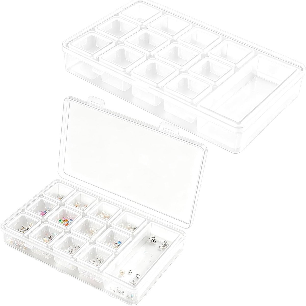 Set van 2 Plastic Opbergdozen voor Kleine Onderdelen, Perfect voor Sieraden, Kralen, Diamant Schilderen en Nagelaccessoires