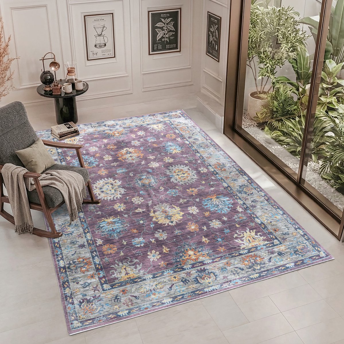 Muratap Vintage Vloerkleed Ruby Garden Roze Multi Wasbaar- 160x230 CM