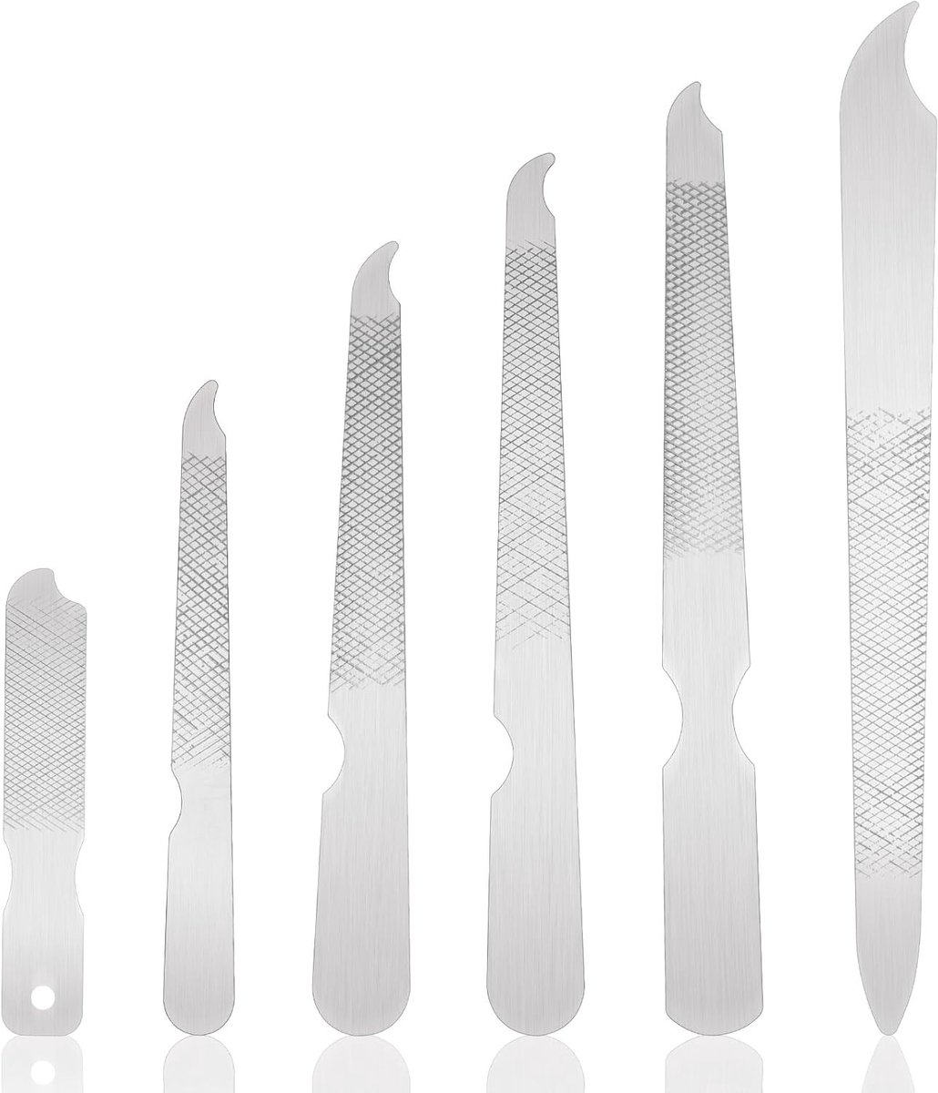 Set van 6 RVS Vijlensets voor Nagels, Dubbelzijdige Vijlenset voor Hand- en Teennagels, Metalen Nagelvijlen met Gebogen Punt voor Natuurlijke Nagelverzorging