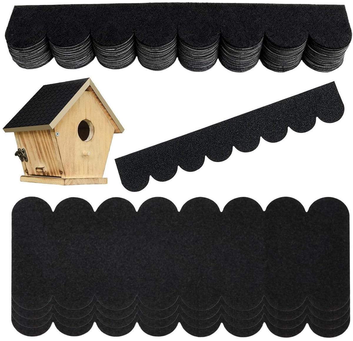 54 Stuks Zelfklevende Dakshingles voor Vogelhuisje, Waterdicht Mini Dakbedekking voor Dierenverblijven, Nestkasten en Insectenhotels (Zwart)