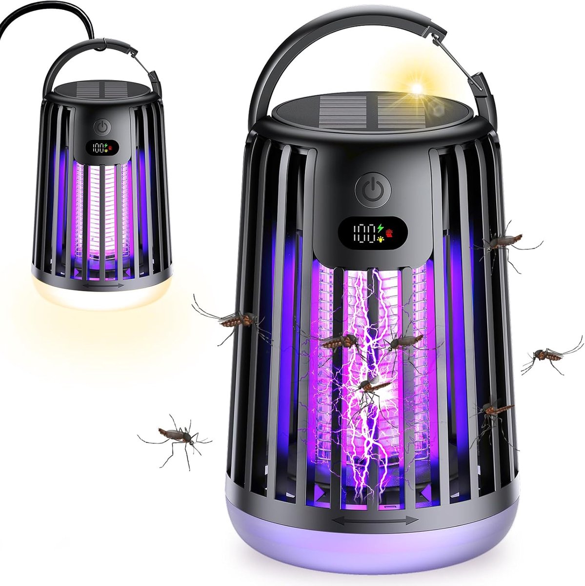 SnelShoppen - Elektrische Anti-Muggenlamp op Zonne-energie, Oplaadbaar, 360 Graden UV-Bescherming, Led-Nachtlampje voor Tuin, Camping en Binnengebruik