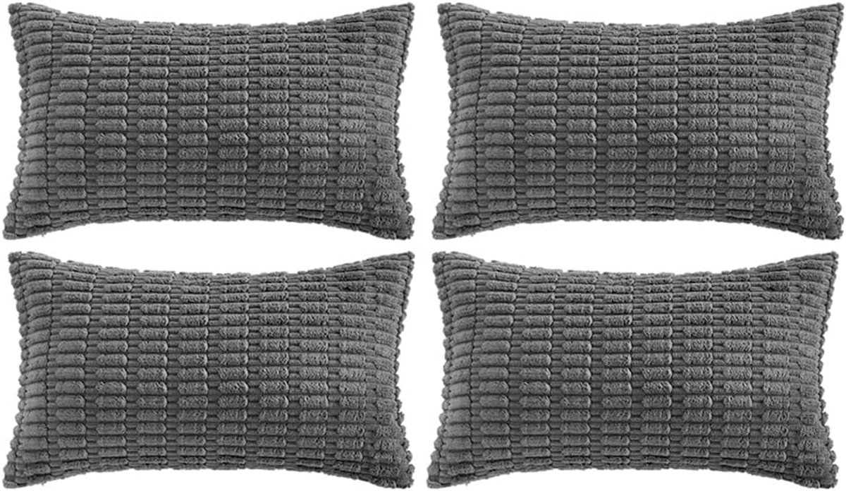 SnelShoppen - Set van 4 Boho Kussenhoezen 30x50 cm Donkergrijs, Fluffy Corduroy Kussenhoezen, Decoratieve Kussens voor Bank, Slaapkamer, Woonkamer